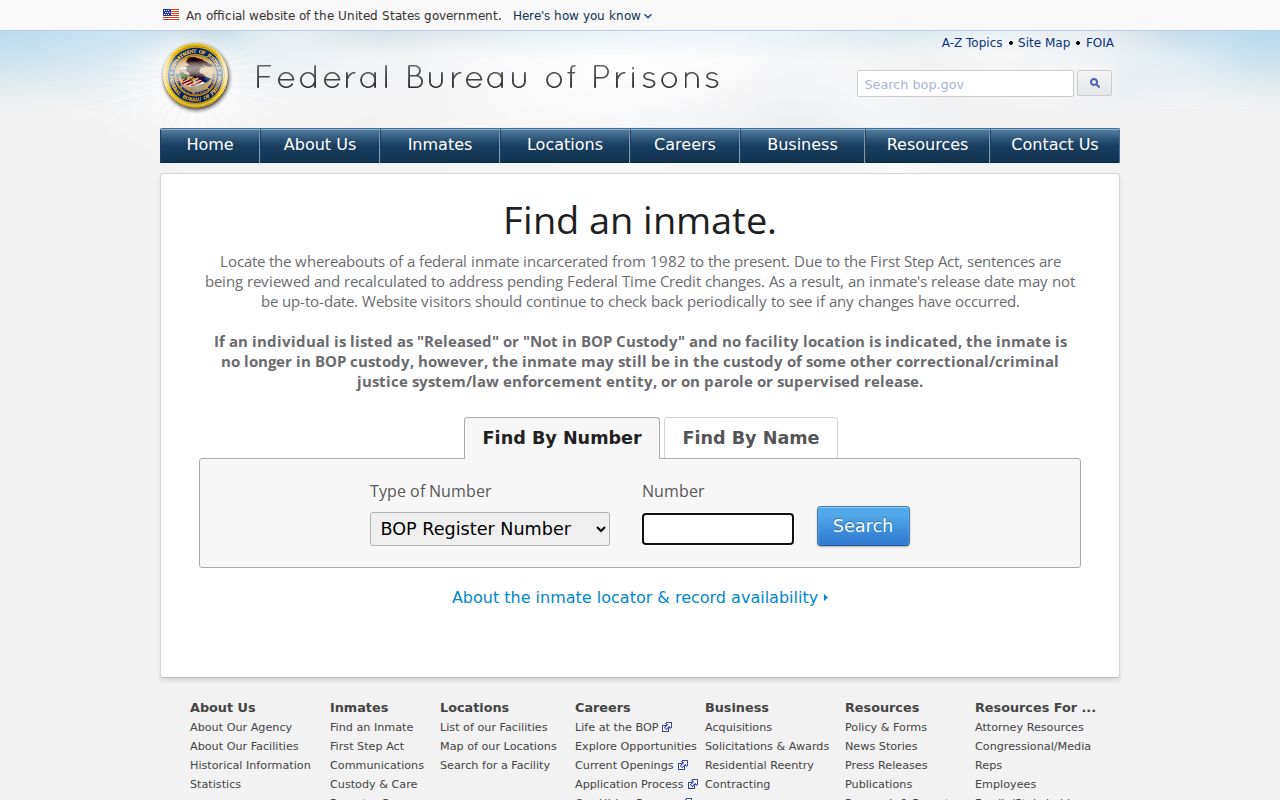 Federal inmate locator for a Bells criminal records search