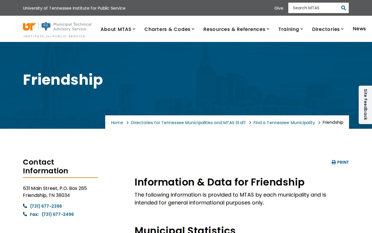 Official Friendship municipal profile for Friendship criminal records contacts